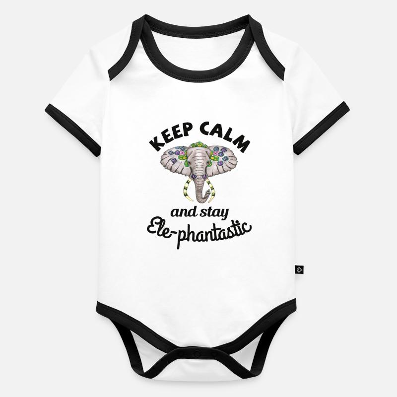 Restez calme et restez ele-phantastic. Tête d’éléphant Body Bébé bio contrasté manches courtes