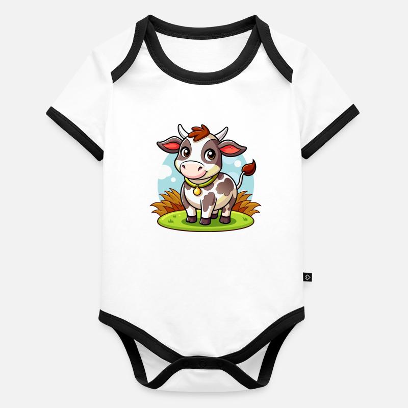Lustige Kuh Baby Bio-Kurzarm-Kontrastbody