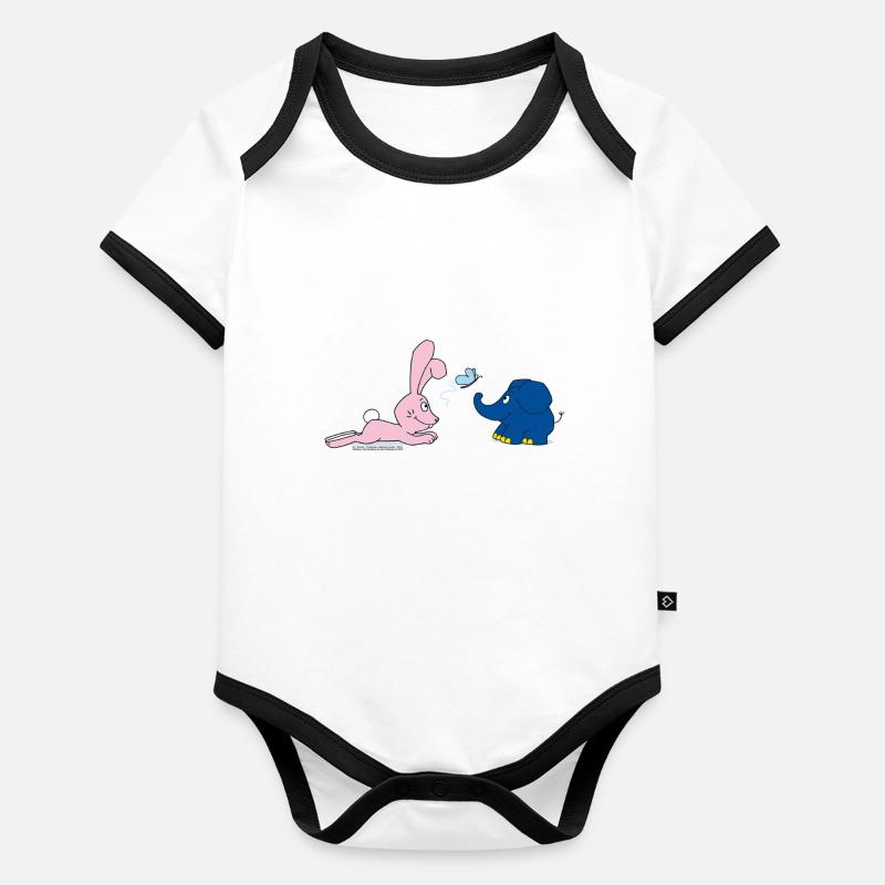 Éléphant et lapin avec papillon Body Bébé bio contrasté manches courtes