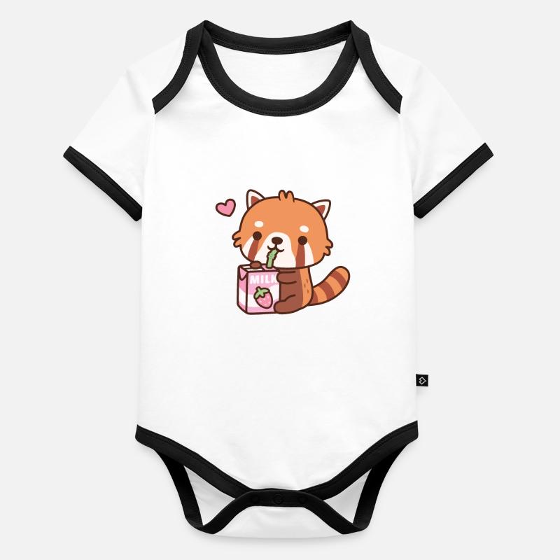 Mignon petit panda roux aime boire du lait Body Bébé bio contrasté manches courtes
