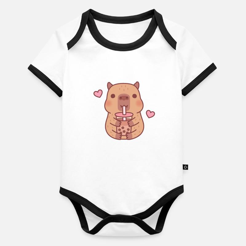 Mignon Capybara aime le thé à bulles Body Bébé bio contrasté manches courtes