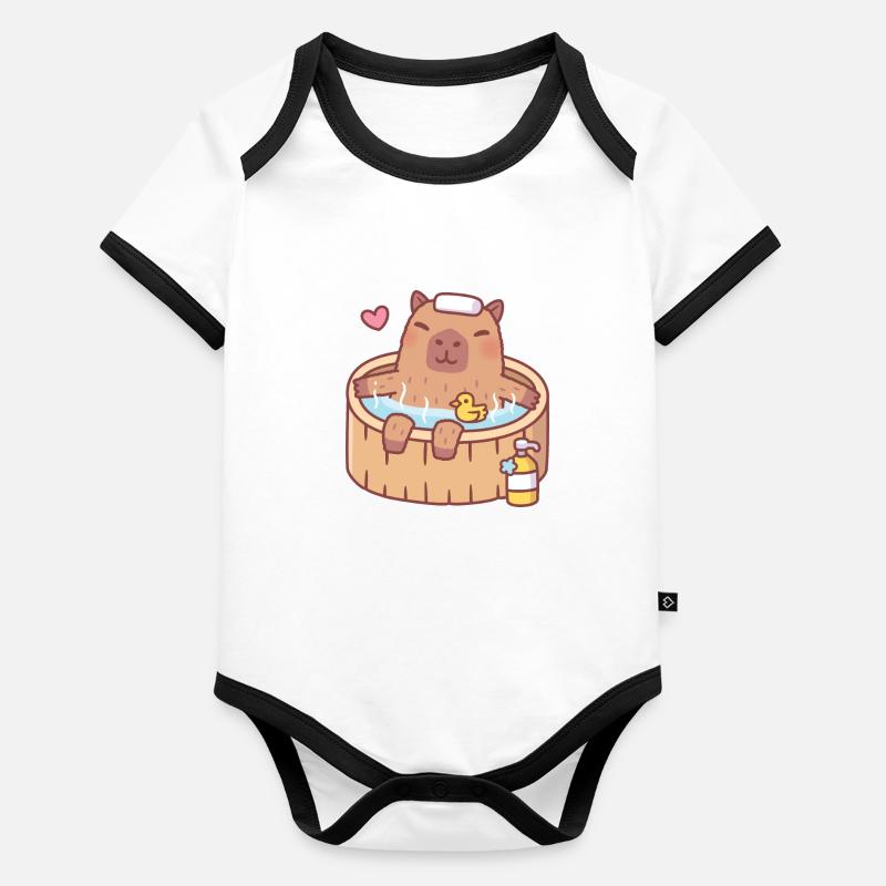 Cute Capybara and Ducky Relaxing in Hot Bath Organic Baby Contrasting Bodysuit