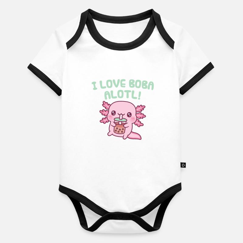 Mignon Axolotl J’aime Bubble Tea Alotl Jeu de mots amusant Body Bébé bio contrasté manches courtes