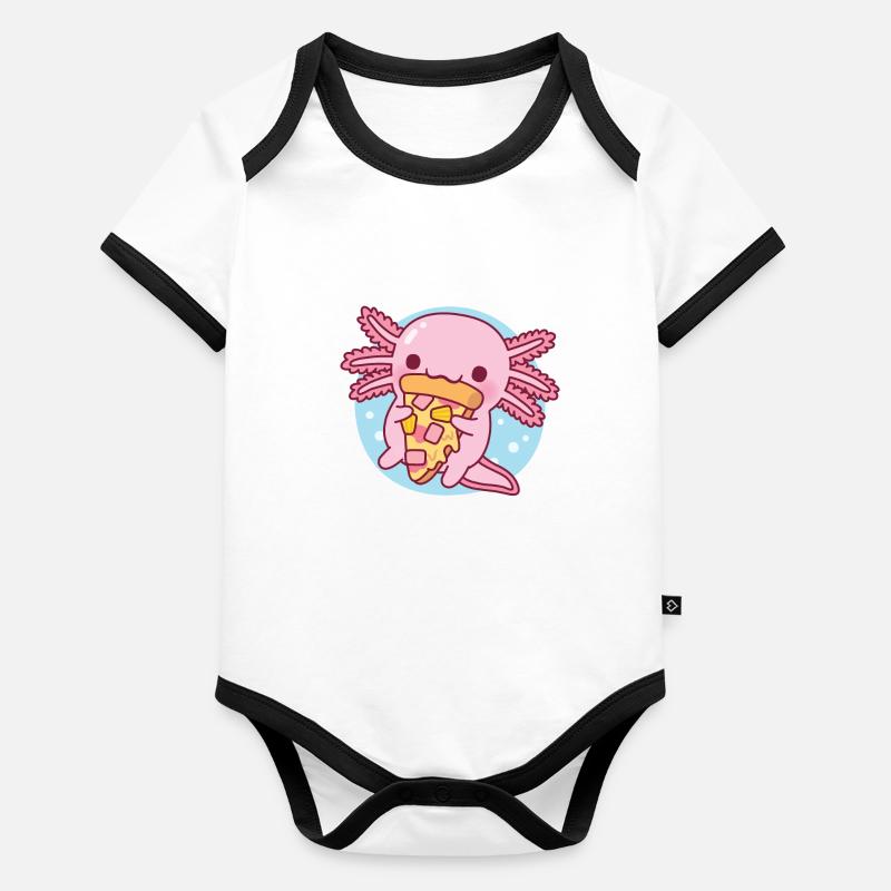 Mignon axolotl mangeant de la pizza Body Bébé bio contrasté manches courtes