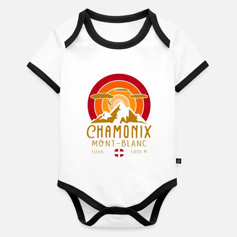 Chamonix Frankreich Retro Sunset Skiing Baby Bio-Kurzarm-Kontrastbody