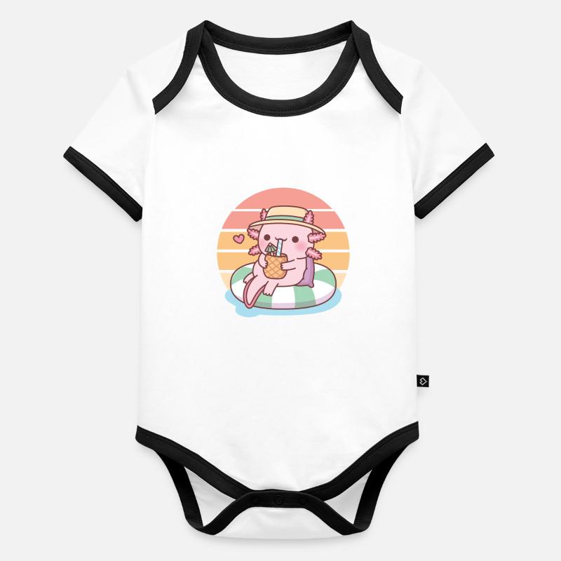 Niedlicher Axolotl Chilling On Pool Float Summer Vibes Baby Bio-Kurzarm-Kontrastbody