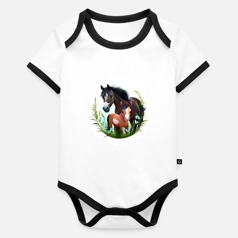 Pferdeshirt Pferd Reiten Turnier Pferde Mädchen Baby Bio-Kurzarm-Kontrastbody