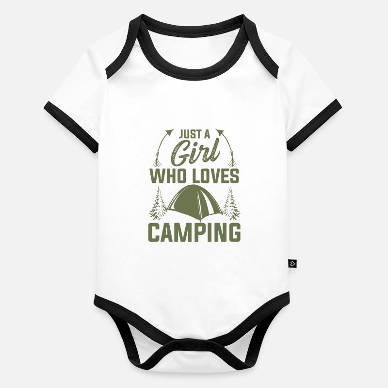 mädchen liebt camping Baby Bio-Kurzarm-Kontrastbody