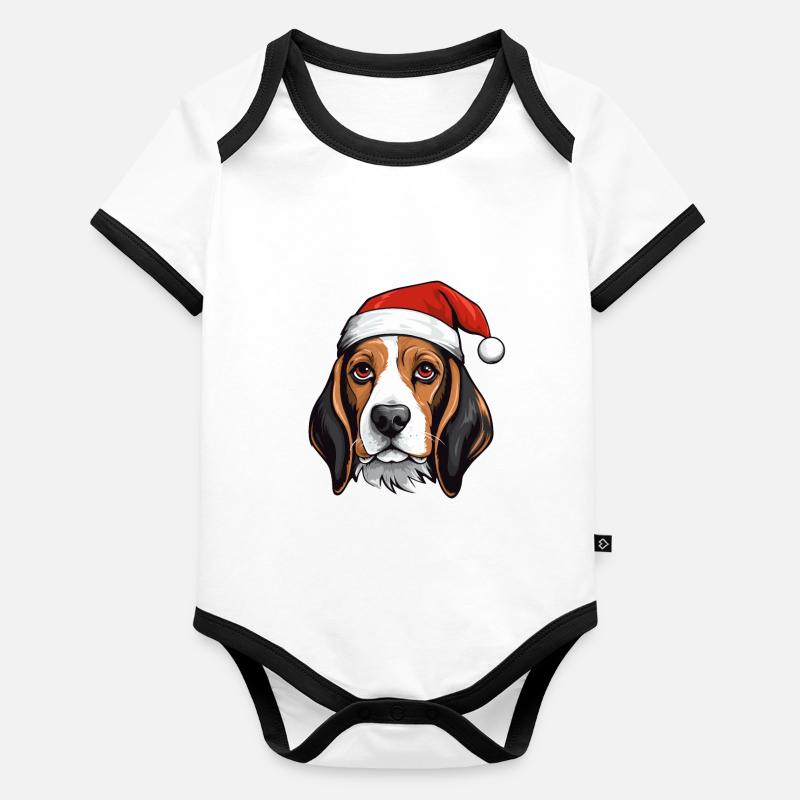 Beagle Dog Head Christmas Xmas Organic Baby Contrasting Bodysuit