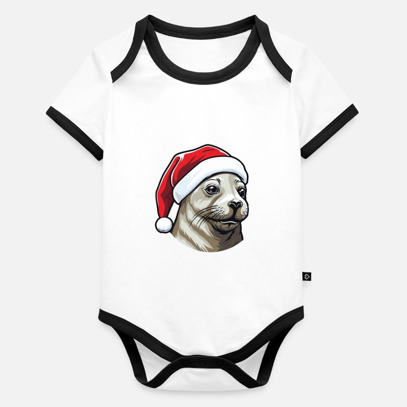 Tête d’animal de Noël de phoque de phoque Body Bébé bio contrasté manches courtes