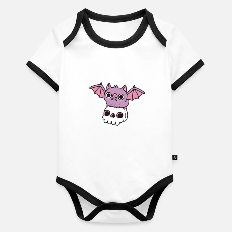 Cute Flying Vampire Bat With Skull Organic Baby Contrasting Bodysuit