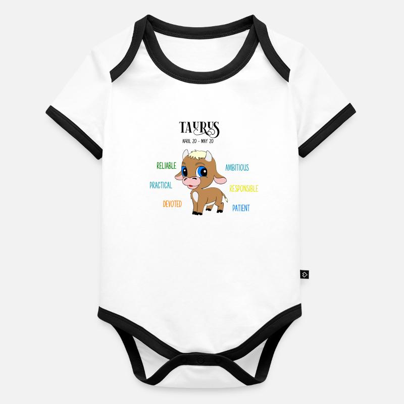 Signe du zodiaque du bébé Taureau pour les garçons Body Bébé bio contrasté manches courtes