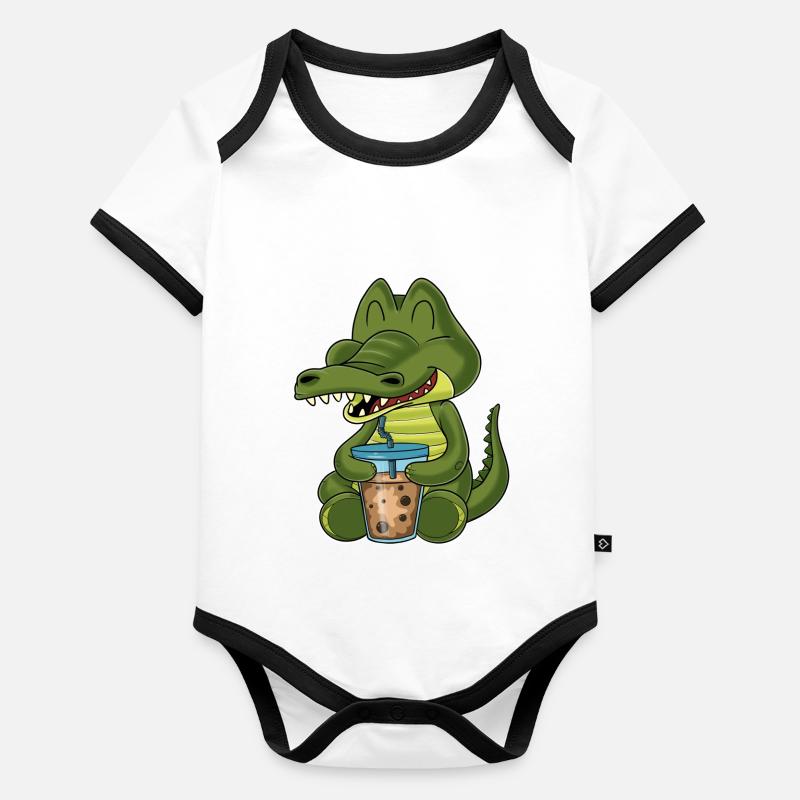 Bubble Tea Kawaii Crocodile I Boba Tea Otaku Organic Baby Contrasting Bodysuit