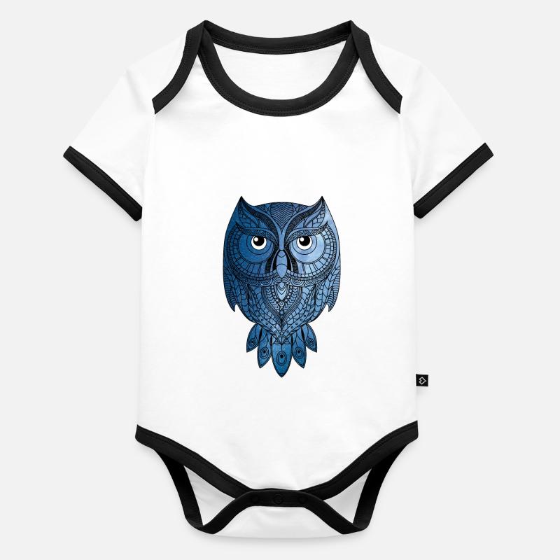 Blaue Eule mit Universum Baby Bio-Kurzarm-Kontrastbody