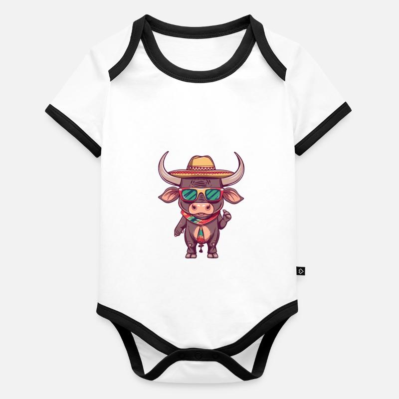 Stier Comic Lustig Sombrero Baby Bio-Kurzarm-Kontrastbody
