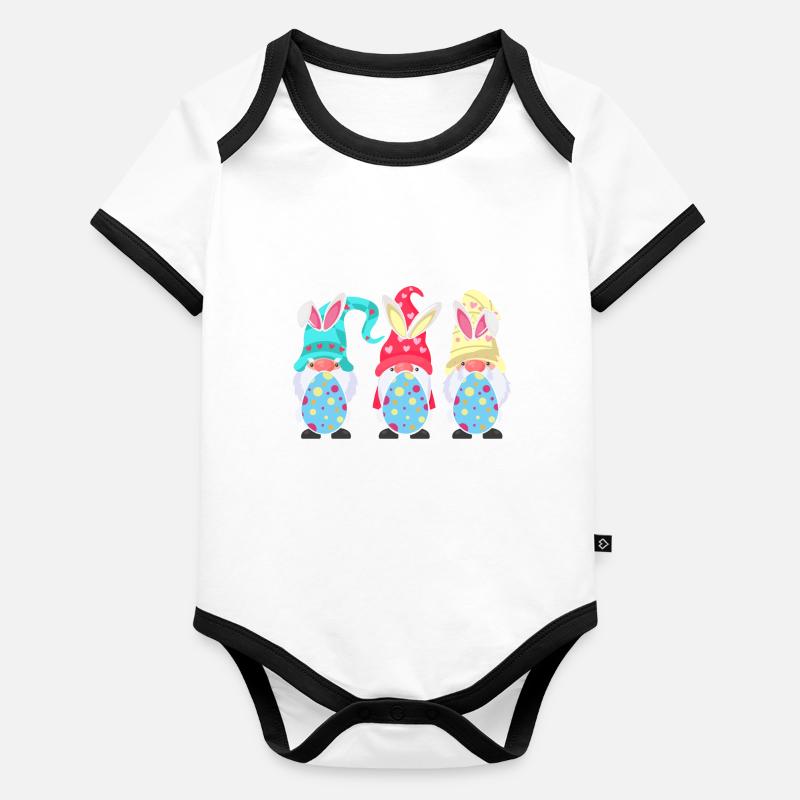 Cute Gnomes Easter Egg Hunting Organic Baby Contrasting Bodysuit