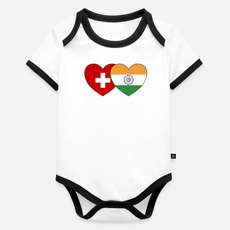 Suisse Inde Drapeau Coeur Body Bébé bio contrasté manches courtes