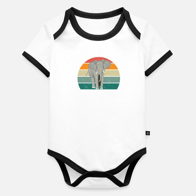 Eléphant Pachyderme Proboscis Afrique Trompettes Éléphant Body Bébé bio contrasté manches courtes