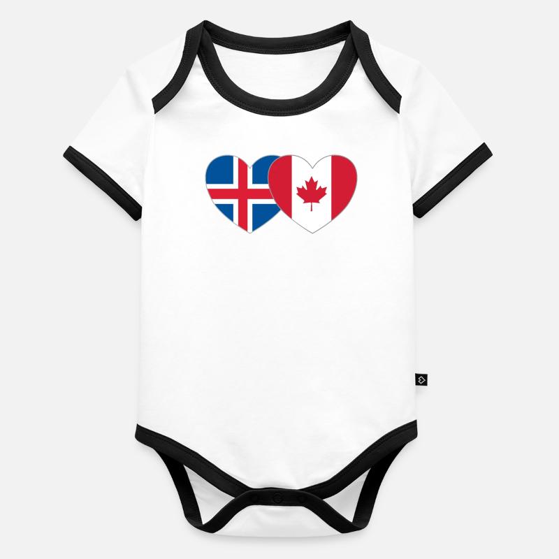 Cœur du drapeau du Canada de l’Islande Body Bébé bio contrasté manches courtes