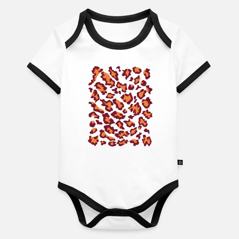Leopard rot orange Baby Bio-Kurzarm-Kontrastbody