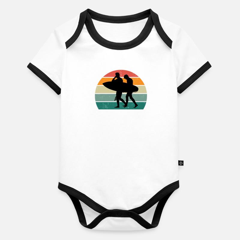 surf surferdans les vagues vagues surf surf Body Bébé bio contrasté manches courtes