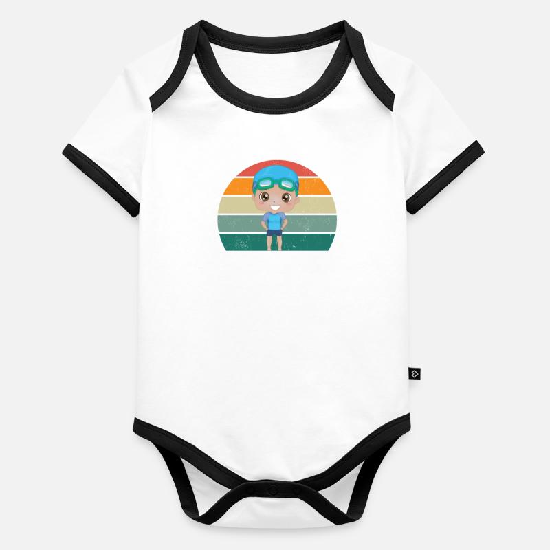 Nageur Nageur Eau Eau Eau Mer Natation Body Bébé bio contrasté manches courtes
