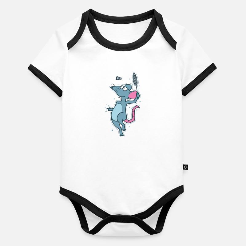 Rat Playing Badminton Rodent Organic Baby Contrasting Bodysuit