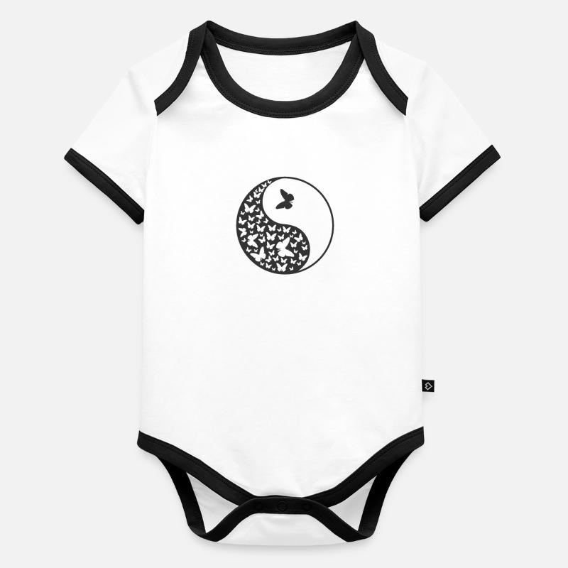 Papillons Symbole Yin et Yang Body Bébé bio contrasté manches courtes