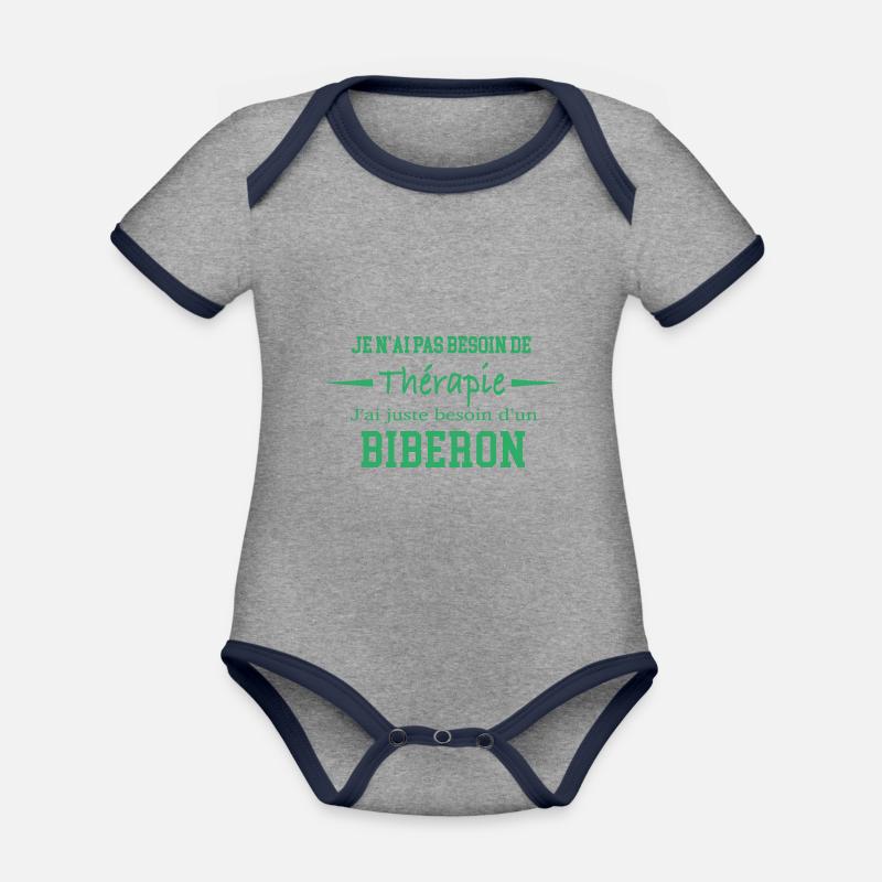 Idée cadeau drôle bébé - Body Bébé bio contrasté manches courtes - gris chiné/bleu marine
