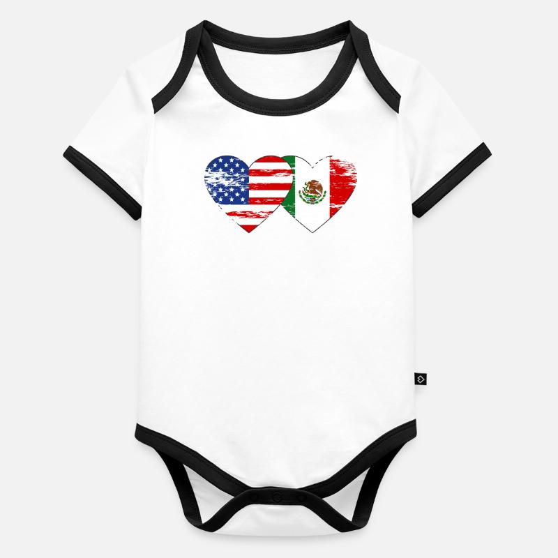 Cœur de drapeau Meksiko des États-Unis utilisé Body Bébé bio contrasté manches courtes