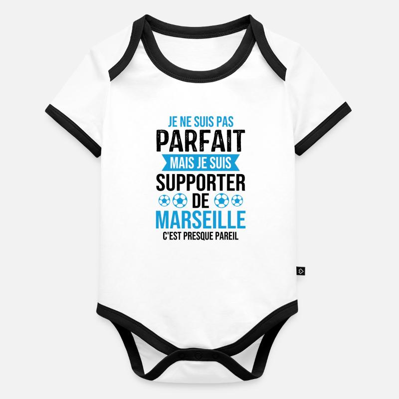 Je suis supporter de Marseille Body Bébé bio contrasté manches courtes