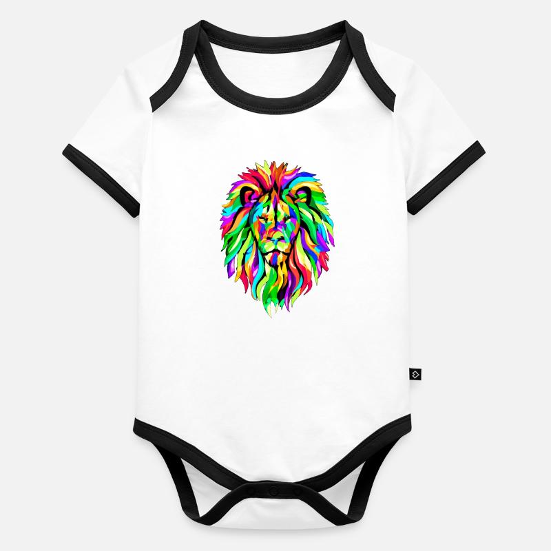 Regenbogen Löwe Baby Bio-Kurzarm-Kontrastbody
