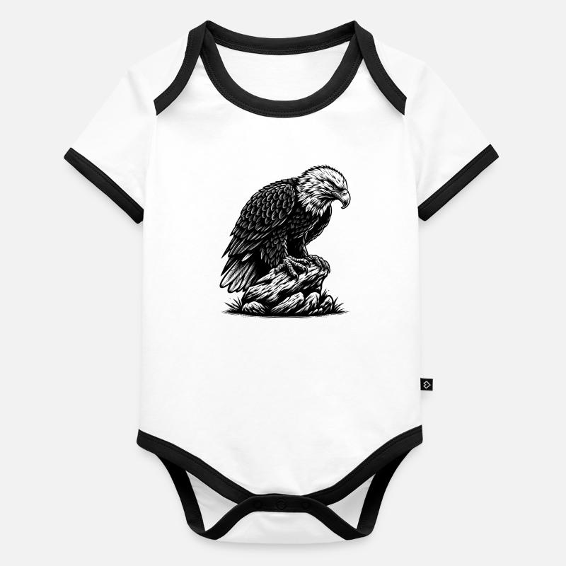 EAGLE, BIRD OF PREY, HAWK, HUNTER, FLIGHT, MAJESTY, FEATHER Organic Baby Contrasting Bodysuit
