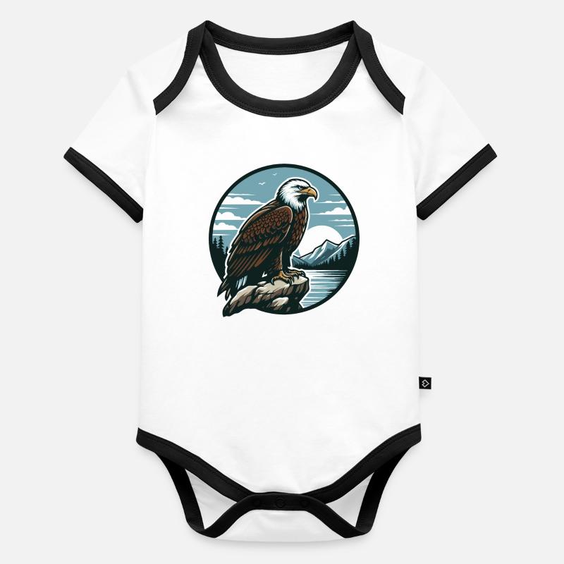 EAGLE, BIRD OF PREY, HAWK, HUNTER, FLIGHT, MAJESTY, FEATHER Organic Baby Contrasting Bodysuit