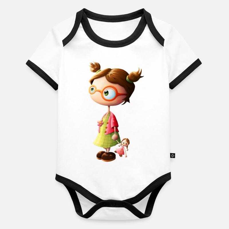 kleines Mädchen mit Brille - Baby Bio-Kurzarm-Kontrastbody - undefined