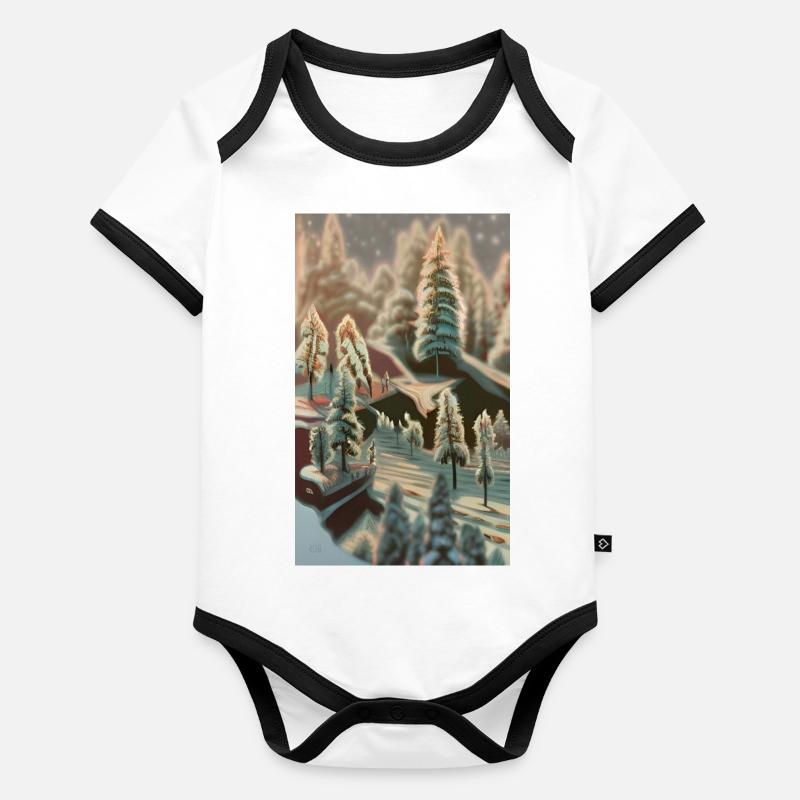 Fantasie-Winterlandschaft Schnee Baby Bio-Kurzarm-Kontrastbody