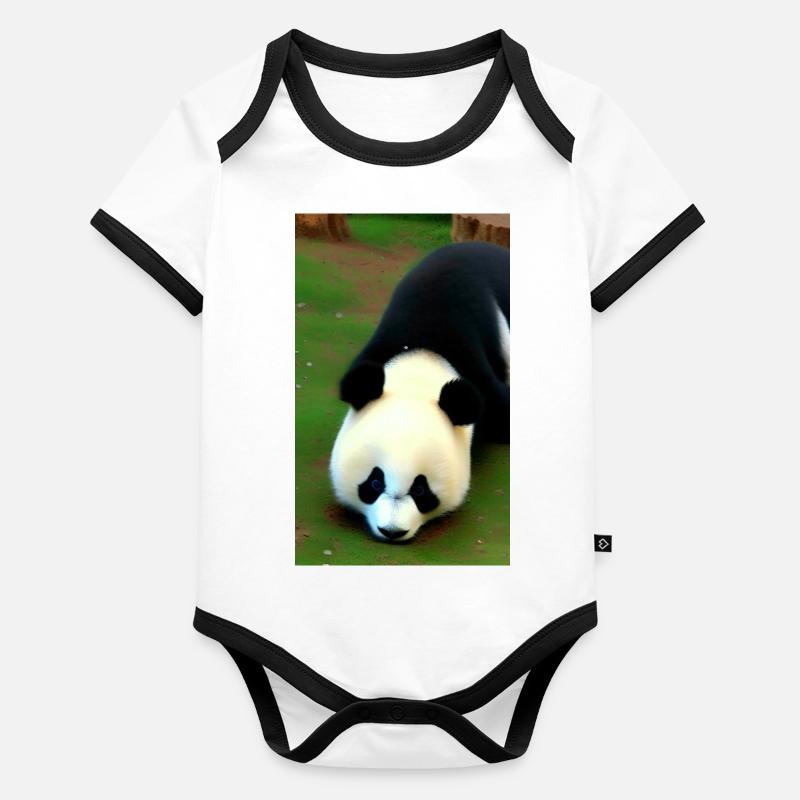 Panda cool portrait drawing close-up cool Organic Baby Contrasting Bodysuit
