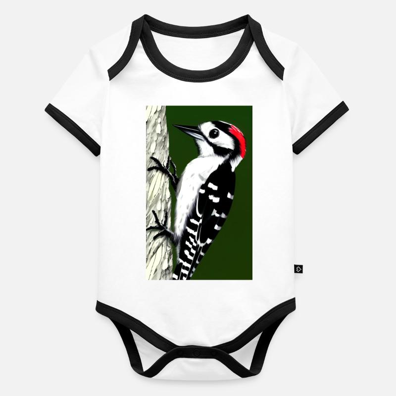 Gestapelter Specht rothaarige coole Comic-Zeichnung Baby Bio-Kurzarm-Kontrastbody
