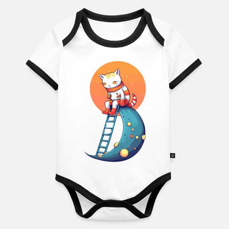 Ikk le chat sur la lune Body Bébé bio contrasté manches courtes