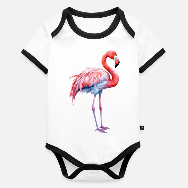 flamant rose, été, vacances, plage, mer Body Bébé bio contrasté manches courtes