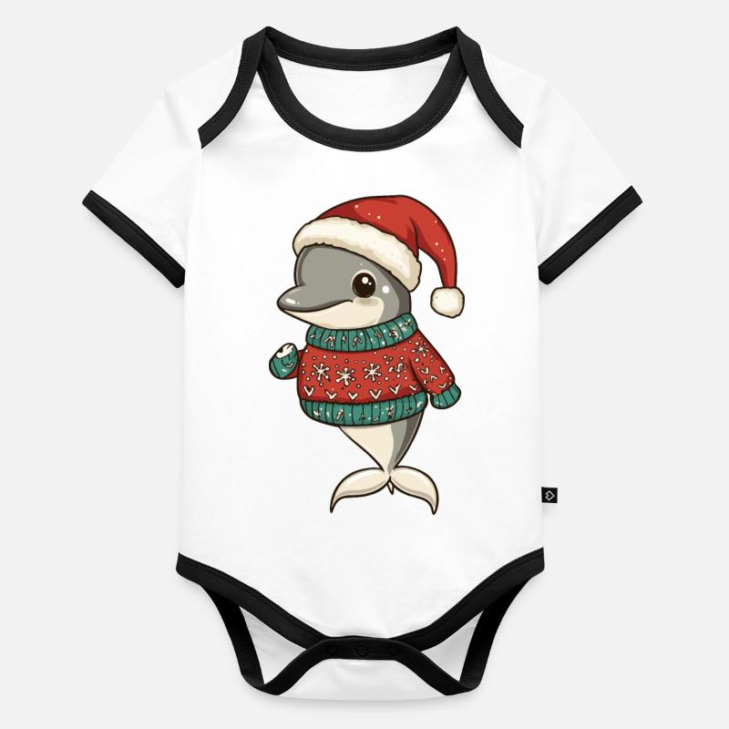 Bande dessinée de Noël dauphin Body Bébé bio contrasté manches courtes