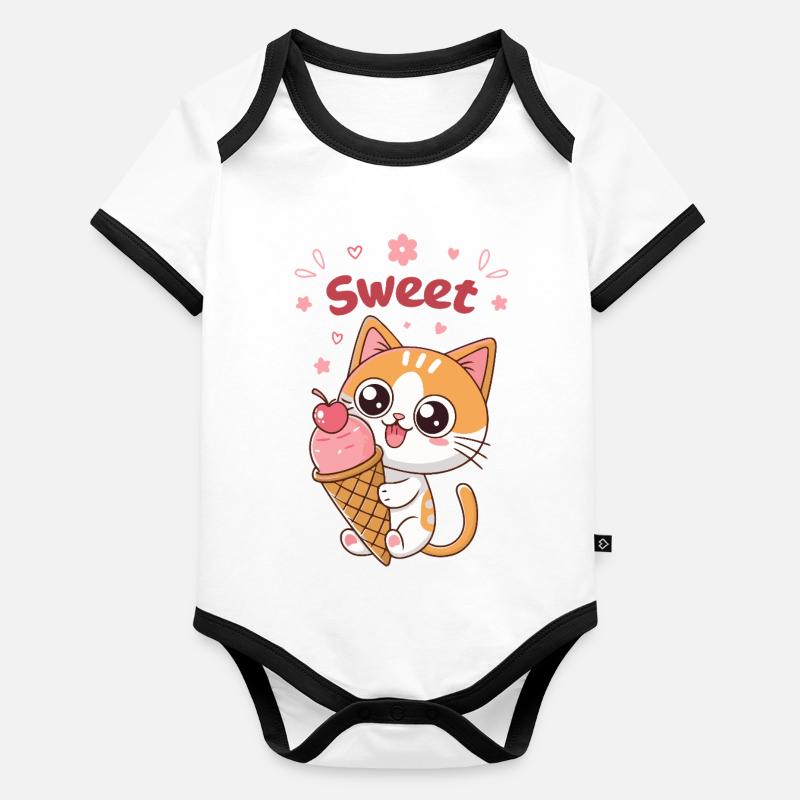 Chaton Glacé Sucré Kawaii Body Bébé bio contrasté manches courtes