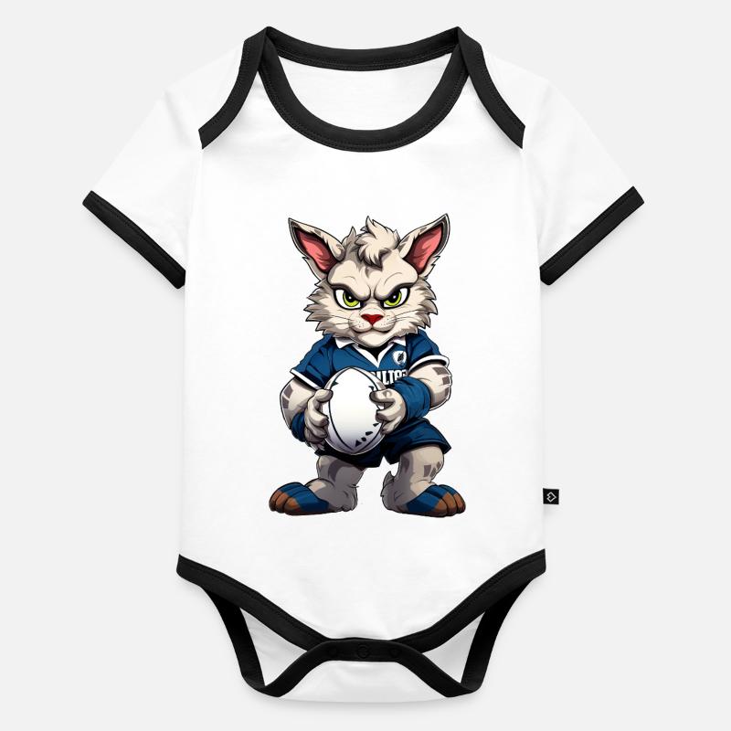 Rugby Cat Body Bébé bio contrasté manches courtes