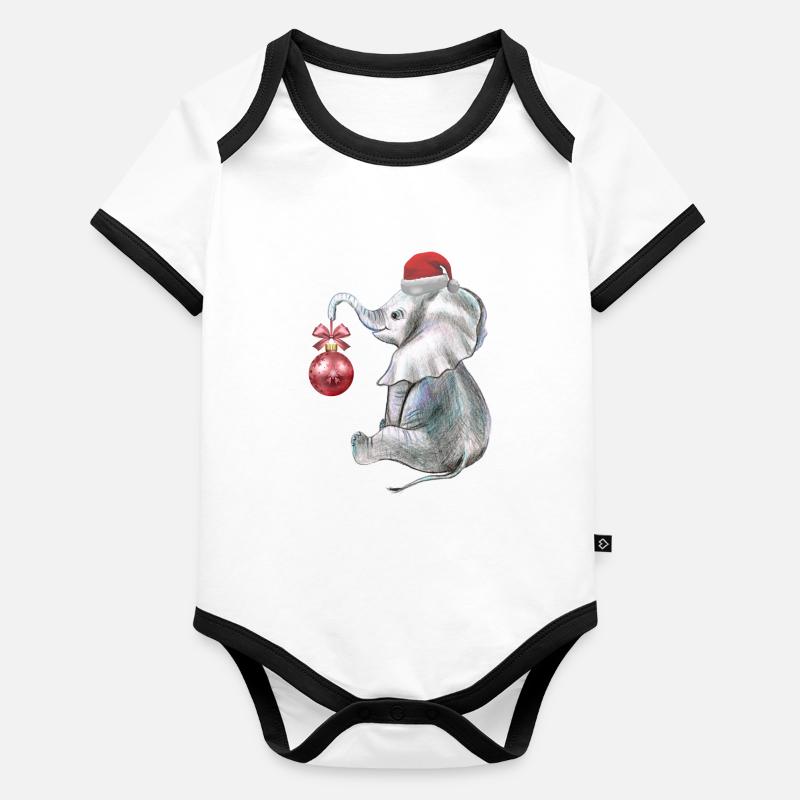 Noël, éléphant drôle Body Bébé bio contrasté manches courtes