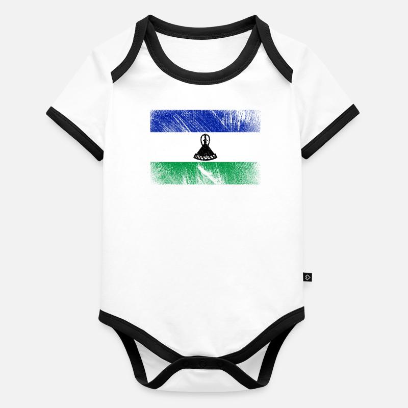 Drapeau du Lesotho - Grunge vintage Body Bébé bio contrasté manches courtes