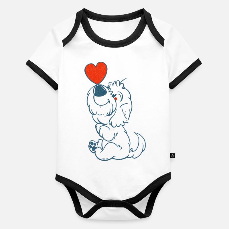 cockapoo Thor avec le cœur en dessin au trait bleu Body Bébé bio contrasté manches courtes