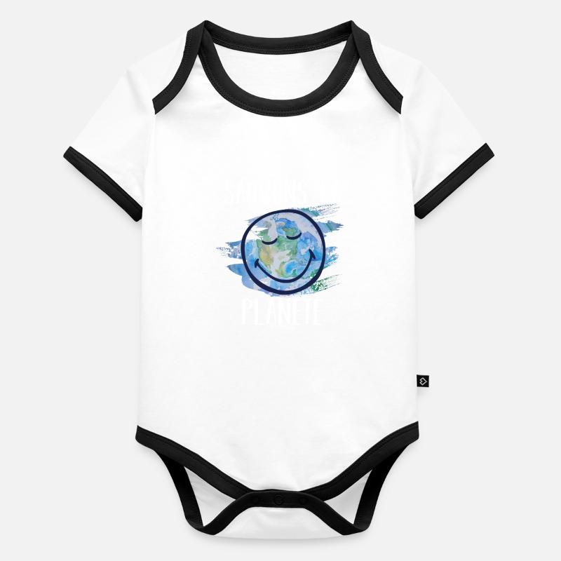 Save the white smileyworld planet Organic Baby Contrasting Bodysuit