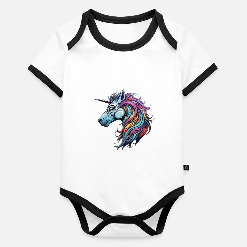 Portrait de licorne Body Bébé bio contrasté manches courtes