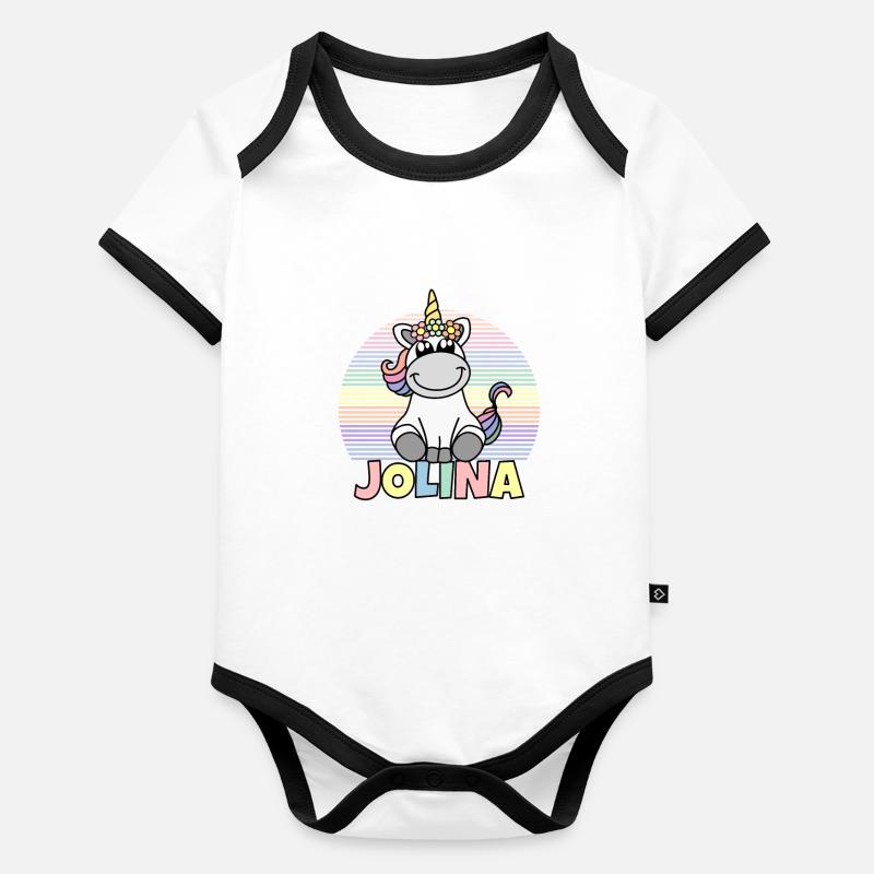 Nom de la licorne Jolina Body Bébé bio contrasté manches courtes