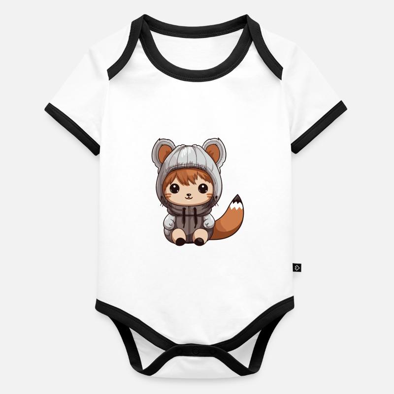 Écureuil Animal bébé bande dessinée Body Bébé bio contrasté manches courtes